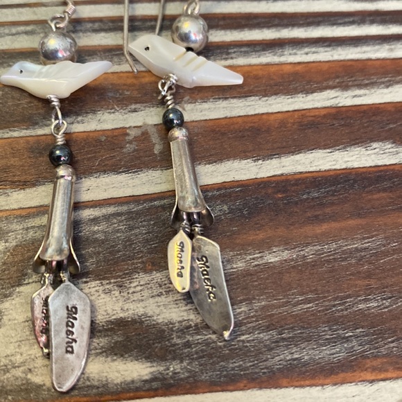 Masha Sterling Squash Blossom Feather Bird Earrings - Picture 3 of 5